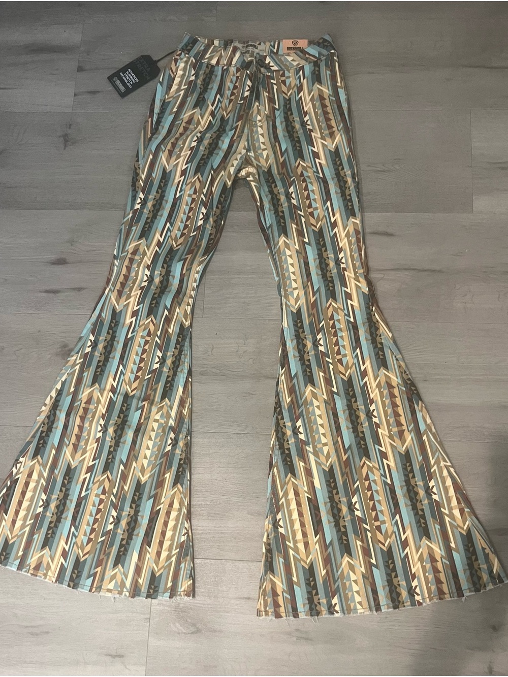 Rock & Roll Teal & Tan Aztec Flare Pants - Picture 5 of 14